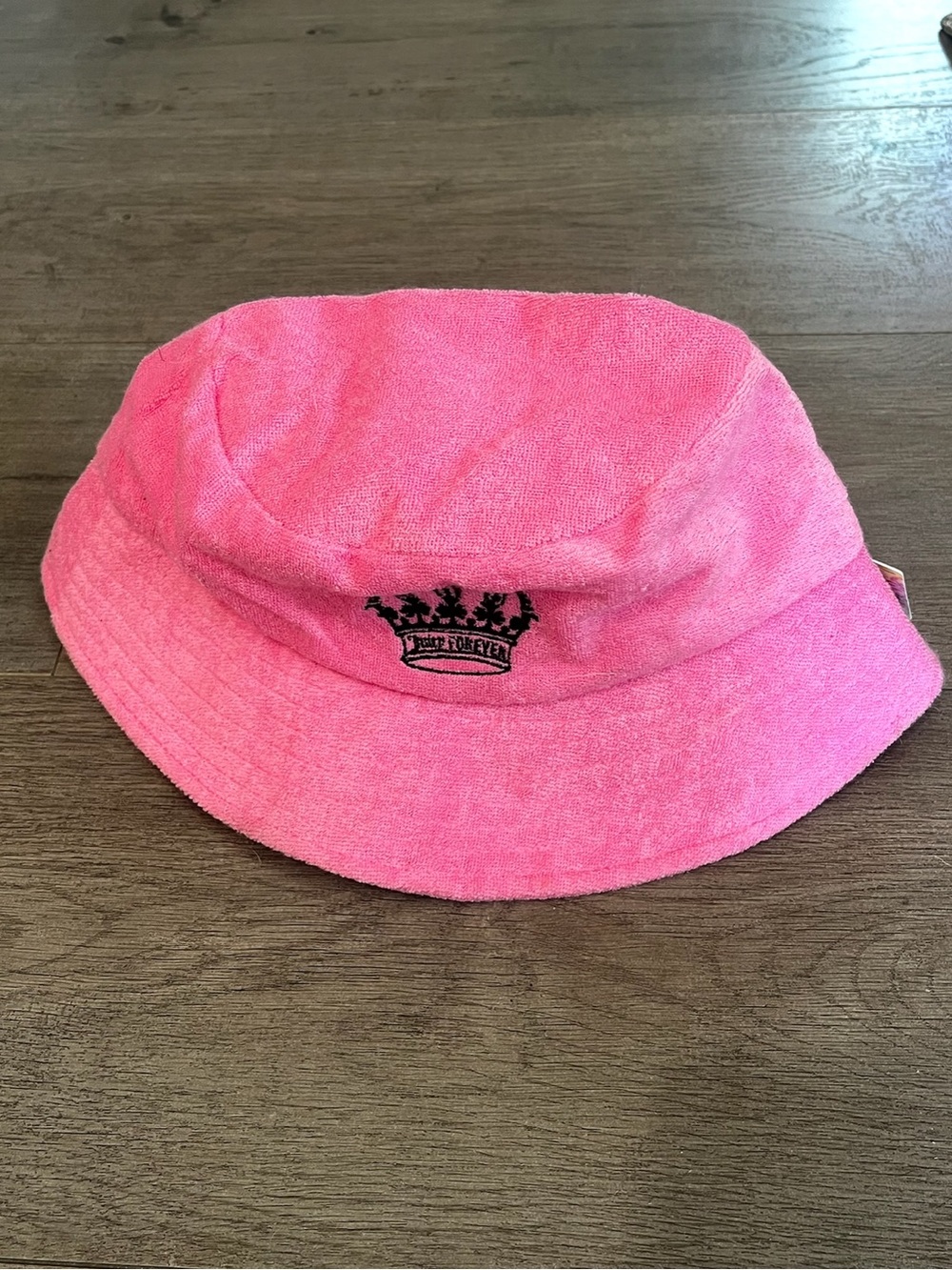 Juicy Couture Pink Terry Cloth Bucket Hat with Black Crown Logo